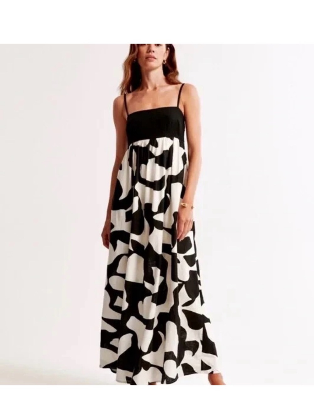 Abercrombie & Fitch Black and White Abstract Maxi Linen Blend Dress S/M